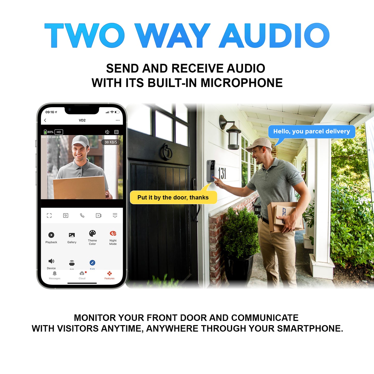 Xodo VD2 Smart Wi-Fi Wireless Video Doorbell with 2K QHD Camera and Chime