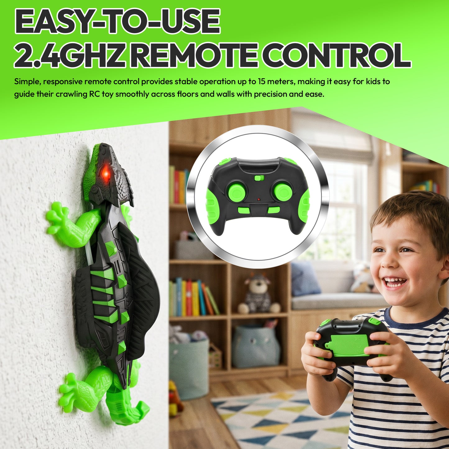 Contixo WC2 Wall Climbing Lizard RC Toy for Kids | Real Wall & Floor Crawling Gecko Robot with Glowing LED Eyes, 2.4GHz Remote Control Reptile Toy, Rechargeable Interactive Indoor Adventure Toy for Ages 4+