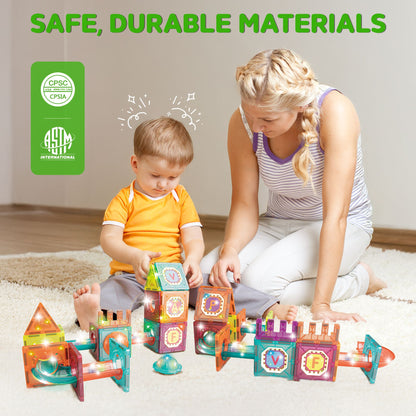 Contixo ST15 65-Piece Marble Track Magnetic Tile Set, Glow-in-the-Dark, STEM Building Blocks for Ages 3+