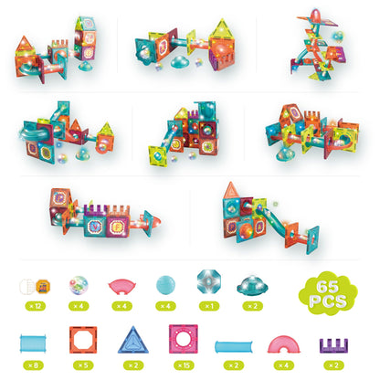 Contixo ST15 65-Piece Marble Track Magnetic Tile Set, Glow-in-the-Dark, STEM Building Blocks for Ages 3+