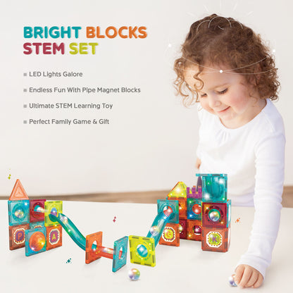 Contixo ST15 65-Piece Marble Track Magnetic Tile Set, Glow-in-the-Dark, STEM Building Blocks for Ages 3+