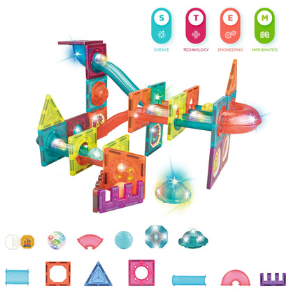 Contixo ST15 65-Piece Marble Track Magnetic Tile Set, Glow-in-the-Dark, STEM Building Blocks for Ages 3+