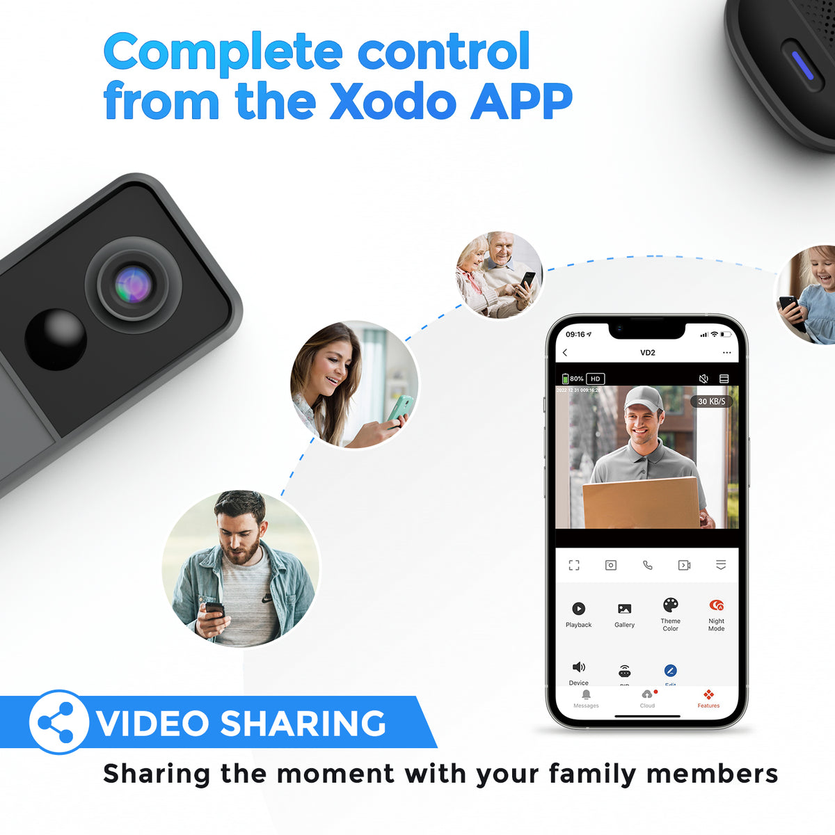 Xodo VD2 Smart Wi-Fi Wireless Video Doorbell with 2K QHD Camera and Chime
