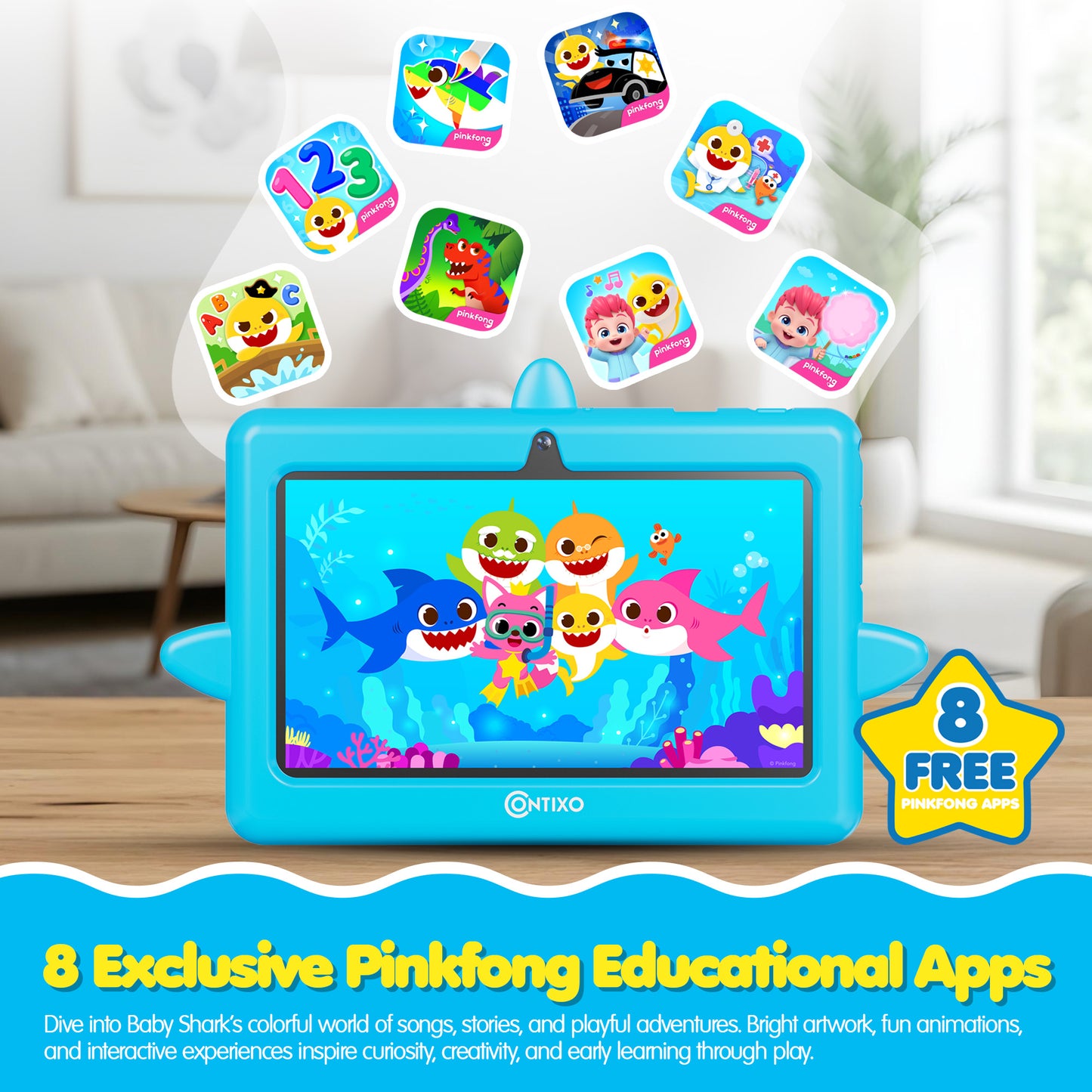Pinkfong Baby Shark A8 7” Kids Tablet by Contixo | Android 16, 32GB