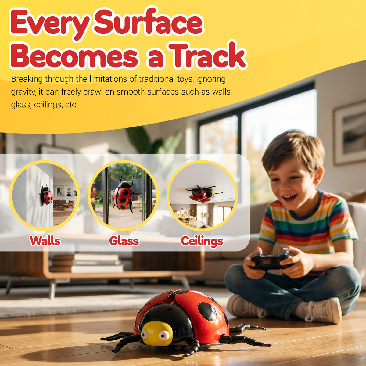 Contixo RC7 Kids RC Stunt Ladybug – Remote Control Bug Toy with LED Lights, 360° Rotation, Sprays, Indoor & Outdoor Fun for Kids