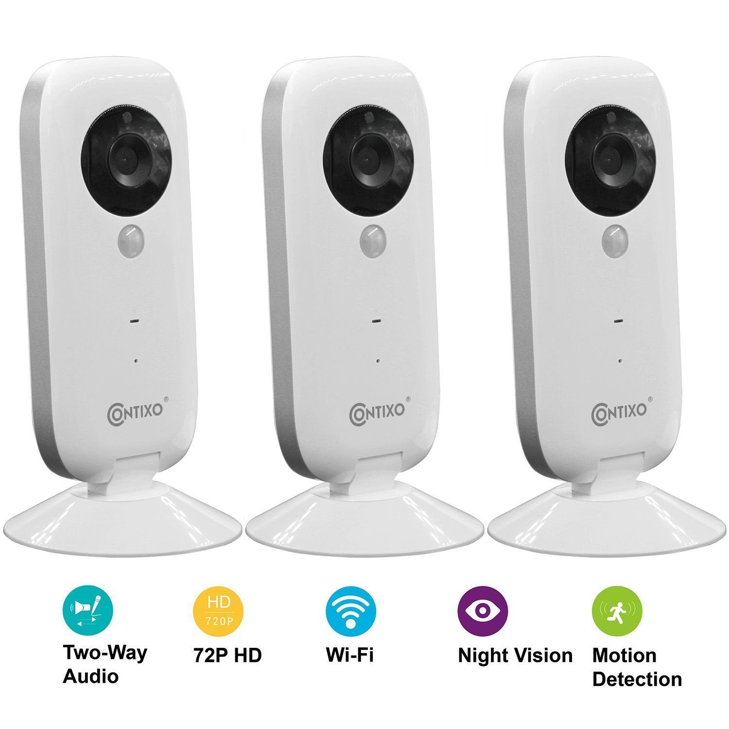 Contixo 720P HD WiFi Wireless Smart Home Video Security Camera with Two-Way Audio and Night Vision(3 pack, White)