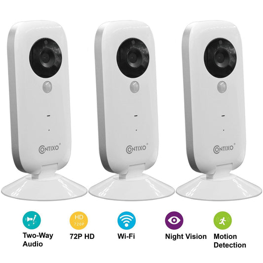 Contixo 720P HD Wi-Fi Wireless Smart Home Video Security Camera with Two-Way Audio and Night Vision(3 pack, White)