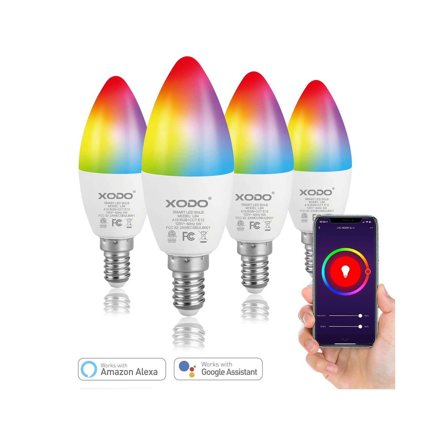 XODO LB4 Smart Light Bulbs - Color Changing LED Wi-Fi Bulbs
