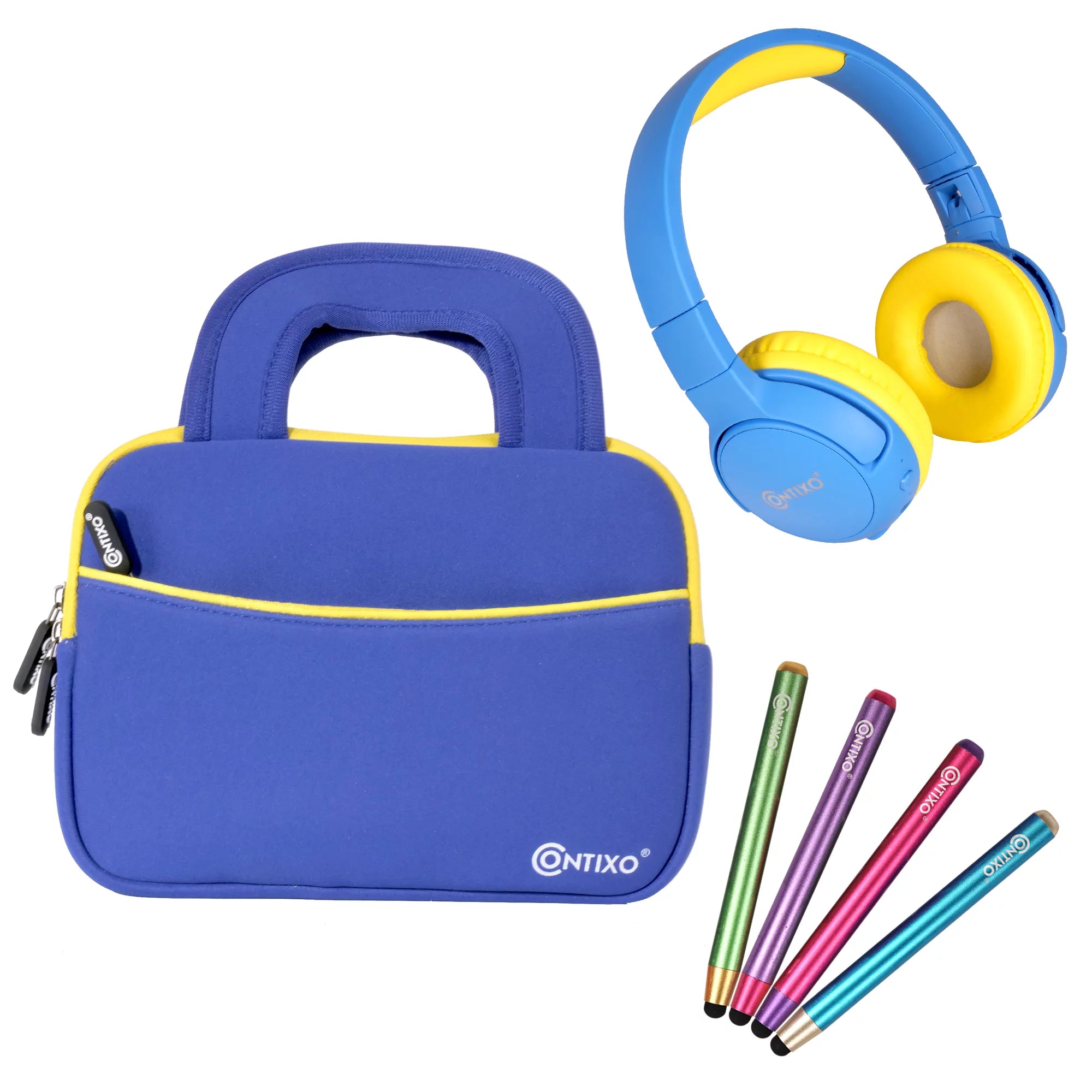 Contixo Kids Tablet Bundle - Bluetooth Headphones, 4 Stylu