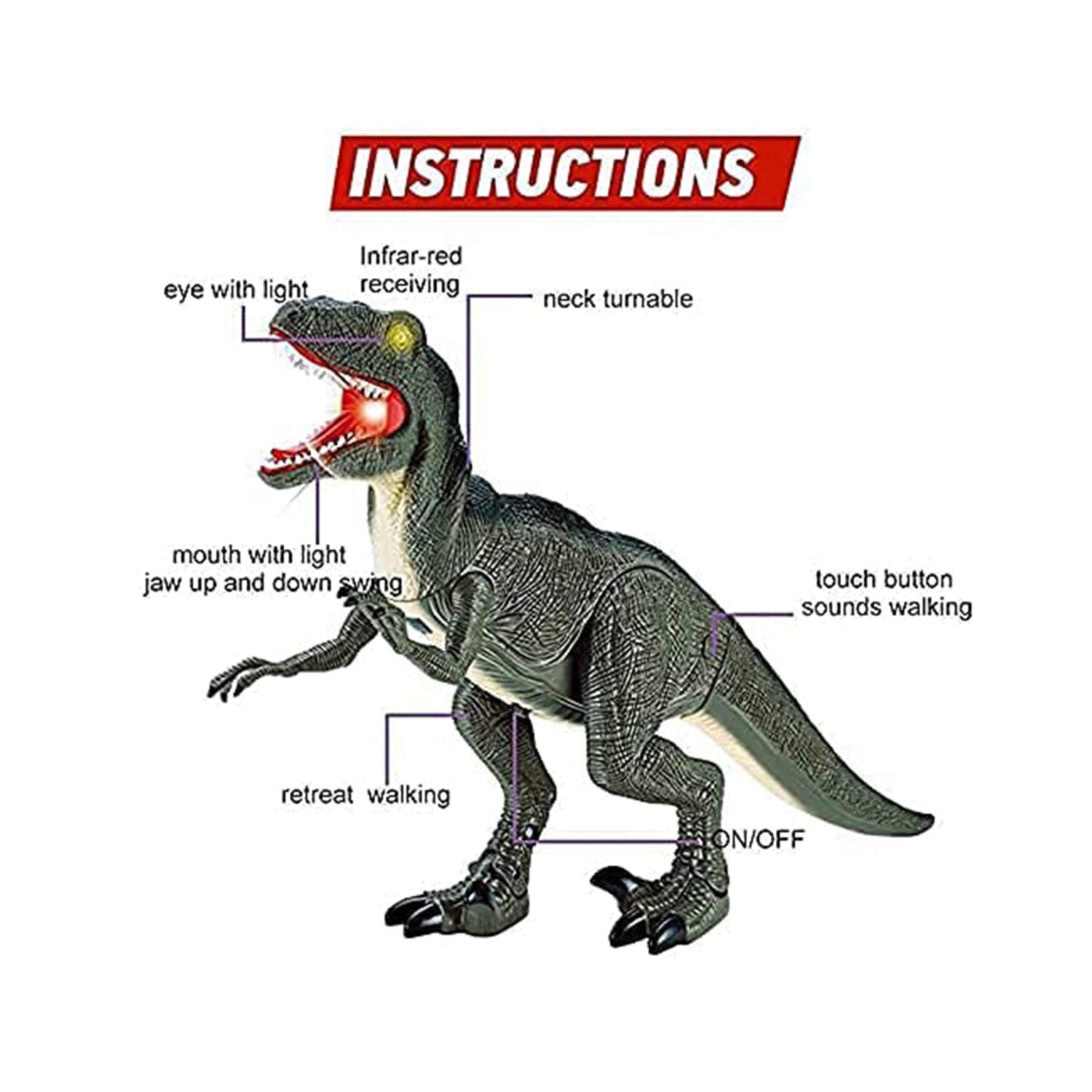 Contixo DR1 Remote Control Walking Velociraptor Dinosaur Toy