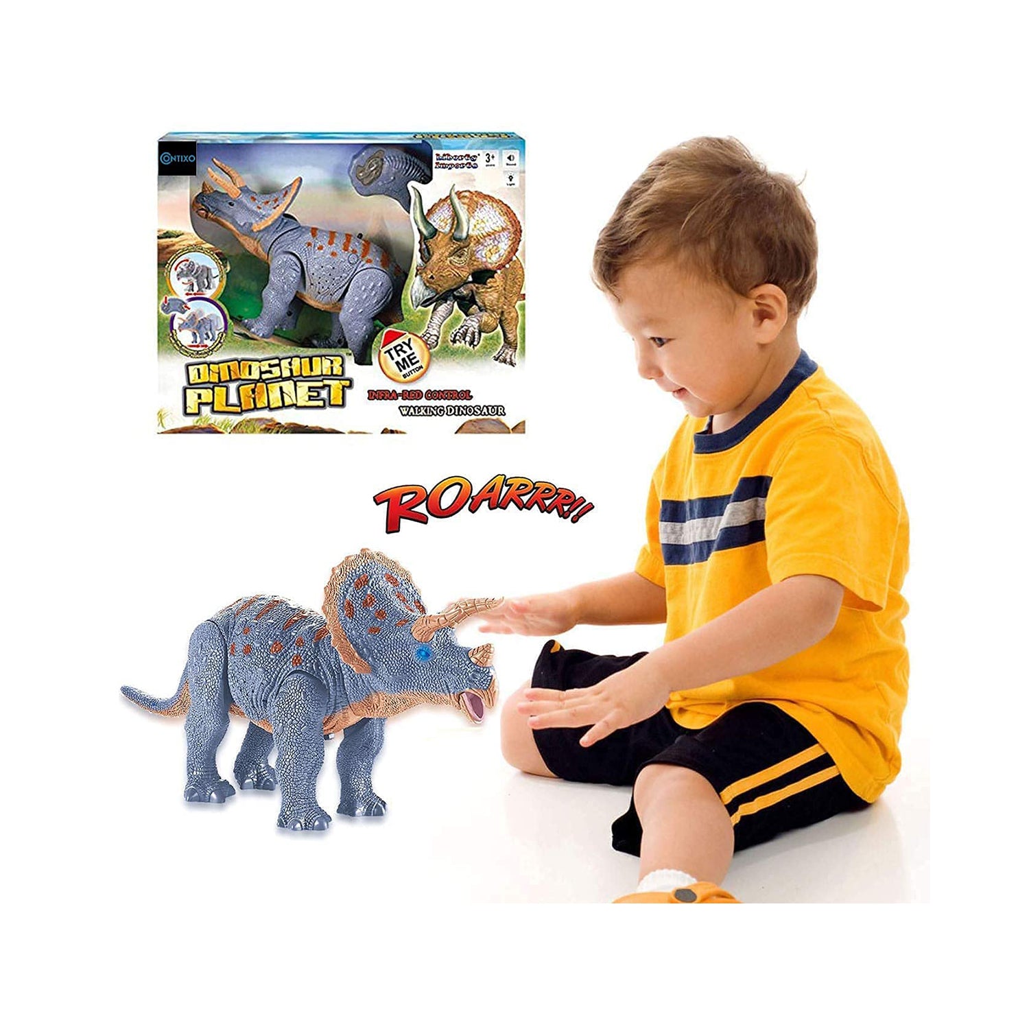 Contixo DR2 Remote Control RC Walking Triceratops Dinosaur Toy