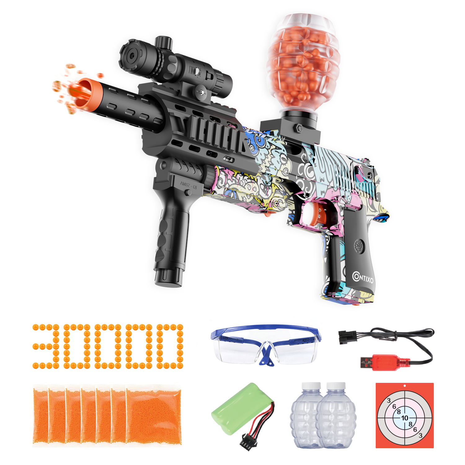 Contixo GB1 Graffiti Automatic Gel Ball Blaster with 30 000 Gel Beads
