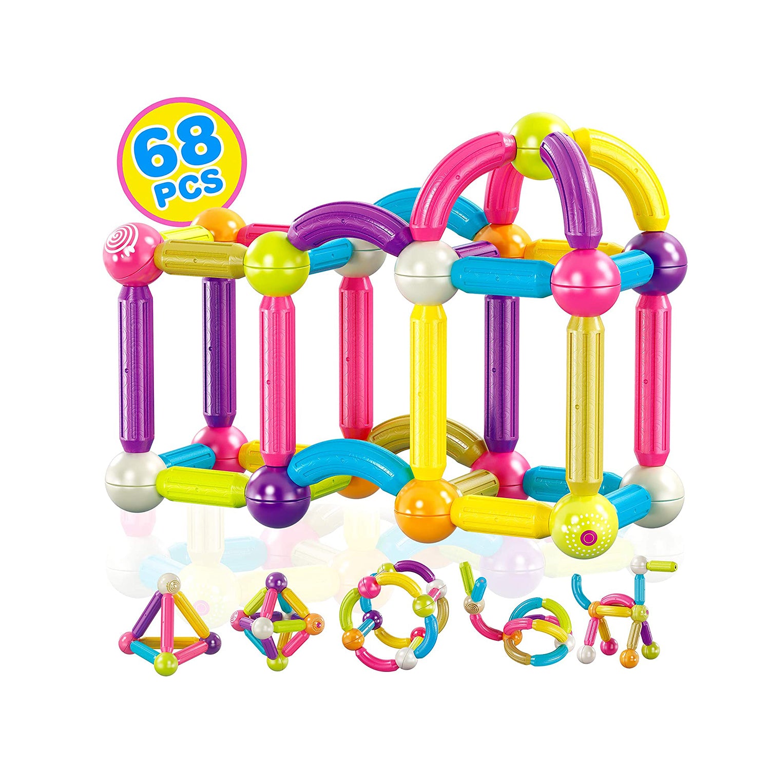 Contixo ST2 Kids Magnetic Stix Stick 68 PCs 3D Building Blocks