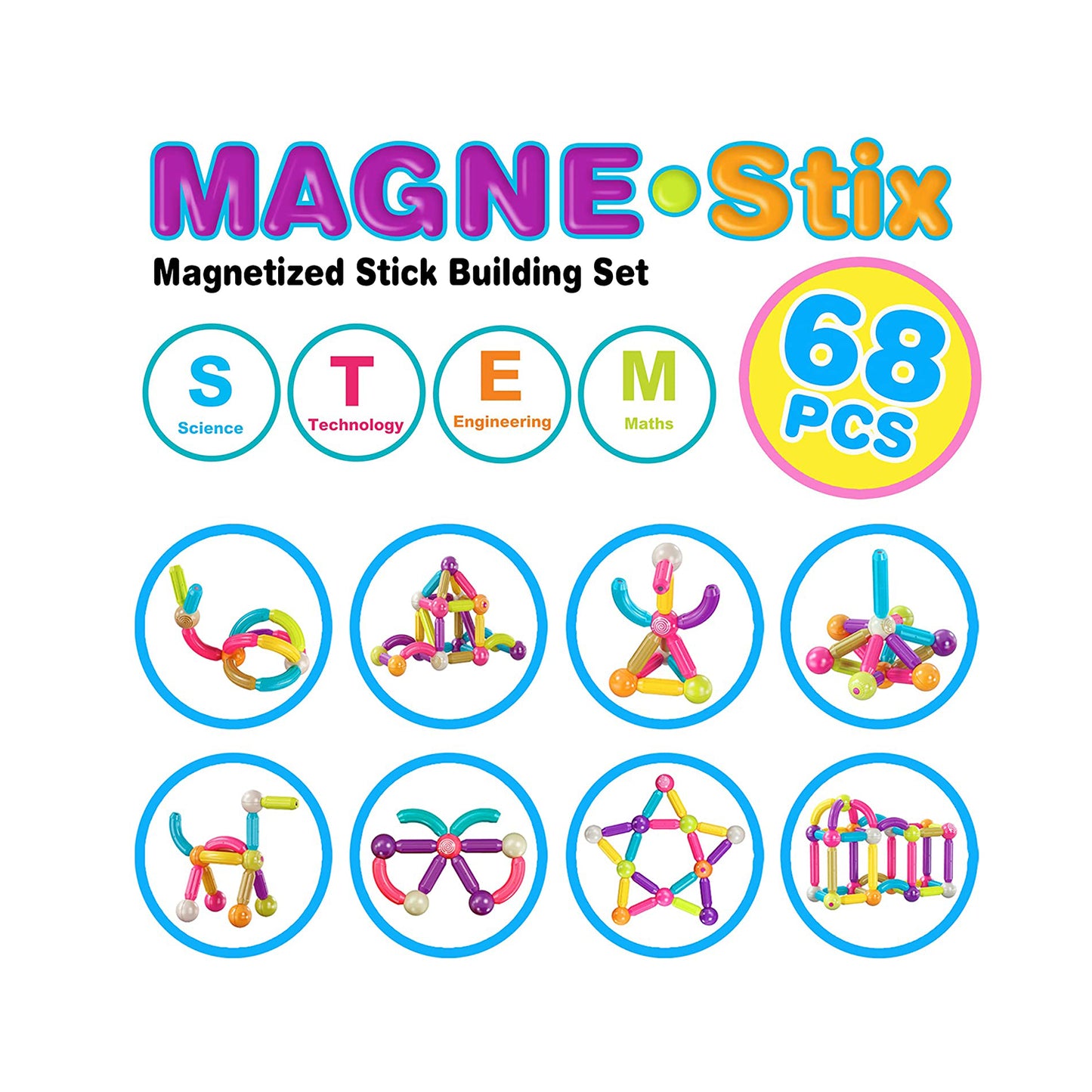 Contixo ST2 Magnetic Building Set - 68-Piece STEM Toy for Creative Kids, A